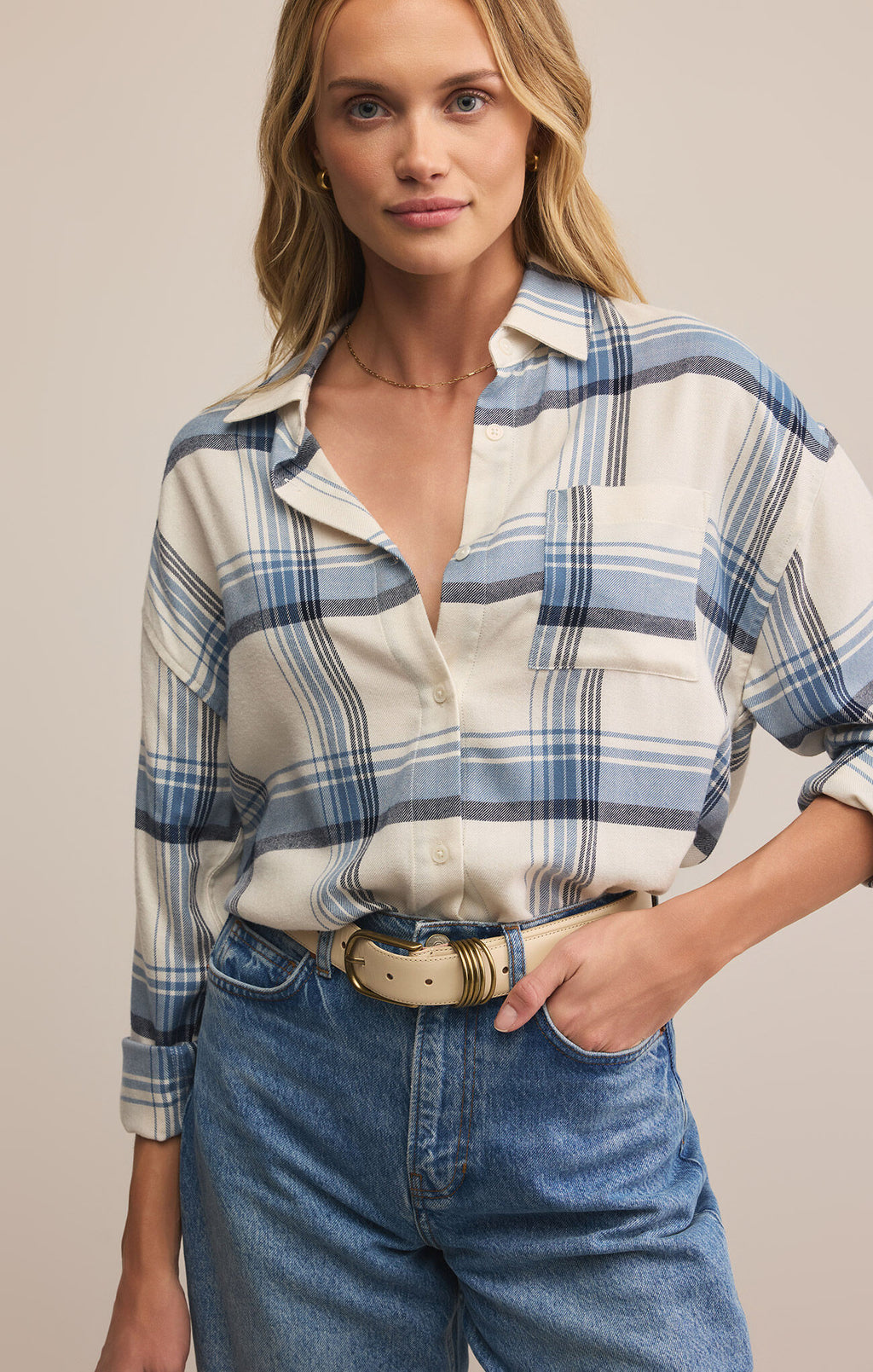 Z Supply River Plaid Shirt in Vintage Indigo