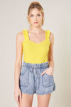 High Roller Ruffle Strap Ribbed Tank in Yellow