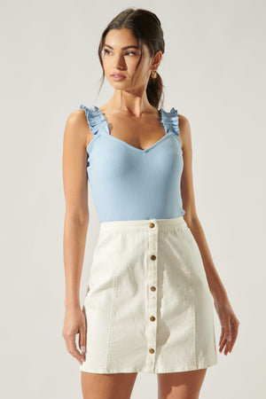 High Roller Ruffle Strap Ribbed Tank in Baby Blue