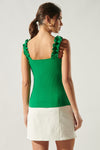 High Roller Ruffle Strap Ribbed Tank in Kelly Green