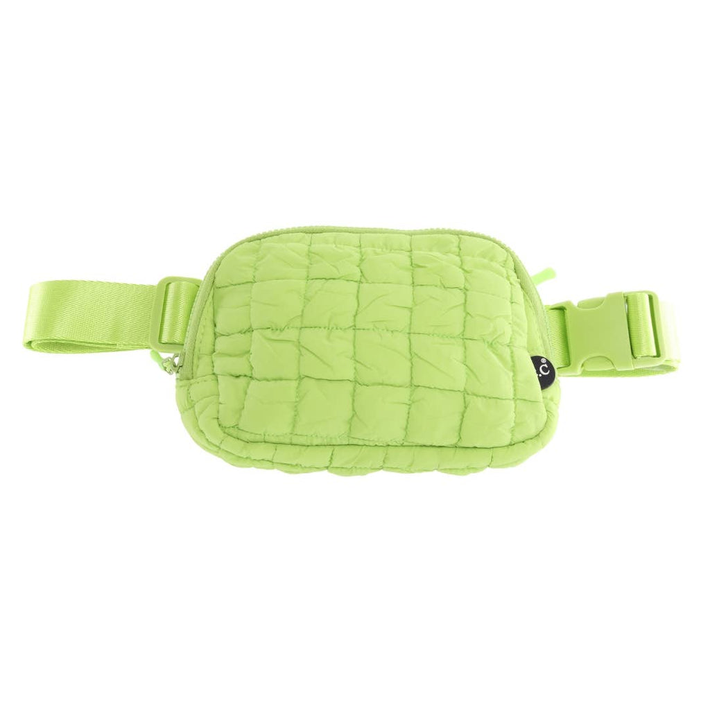 Quilted Puffer Belt Bag in Lime