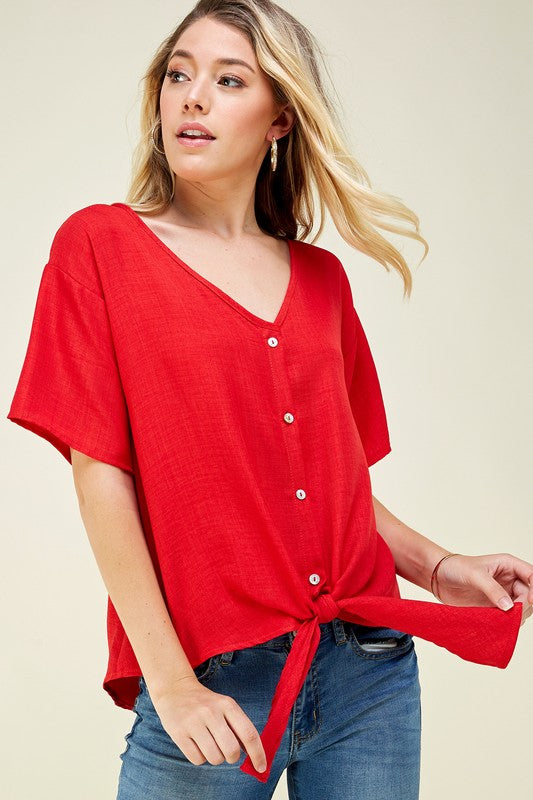 July Nights Linen Button Up Top