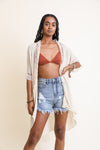 Saylor Scallop Trim Kimono in Ivory
