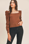 What A Doll Ribbed Top in Chocolate