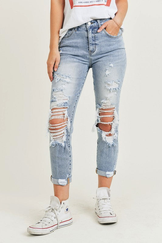 Kingston Distressed Light Wash Relaxed Skinny Denim