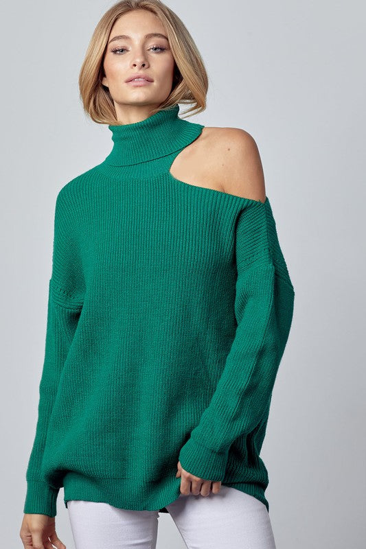 Festive Shoulder Cutout Tunic Sweater
