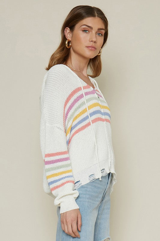 Seeing In Color Zip Up Knit Hoodie