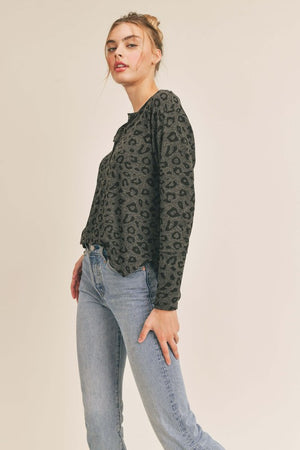 On The Prowl Henley Top in Charcoal