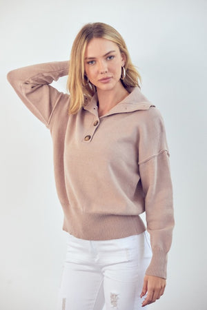 Michelle Henley Pullover Sweater in Tan