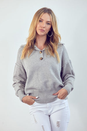 Michelle Henley Pullover Sweater in Light Grey
