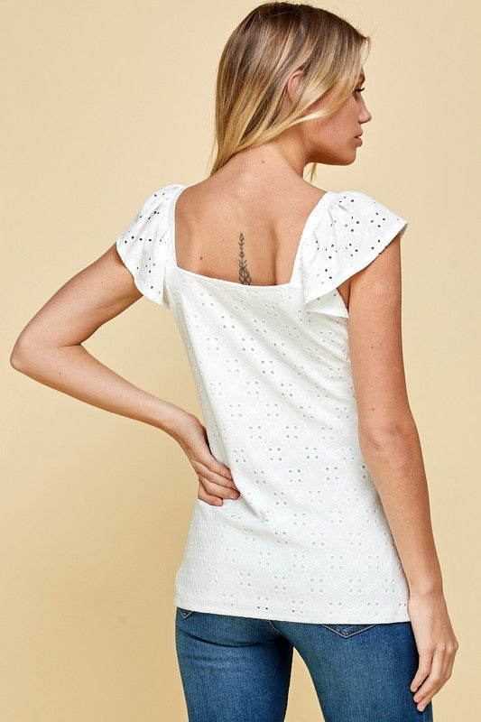 Eyelet Love You Sleeveless Top in White