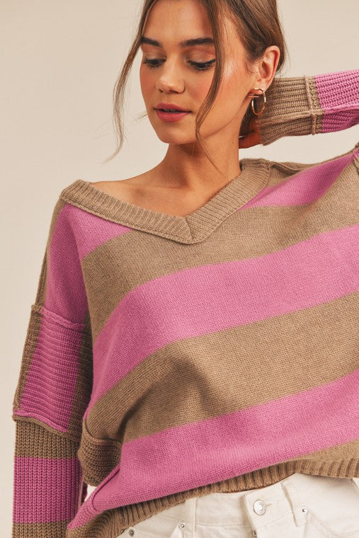 Let's Go Girl Striped Sweater in Pink