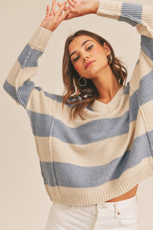 Let's Go Girl Striped Sweater in Blue