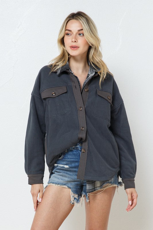 My Way Fleece Shacket in Charcoal
