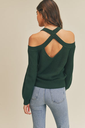 Hailee Cold Shoulder Sweater in Pine