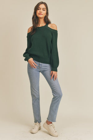 Hailee Cold Shoulder Sweater in Pine