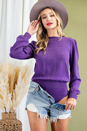 Lizzie Sweater Bodysuit in Grape