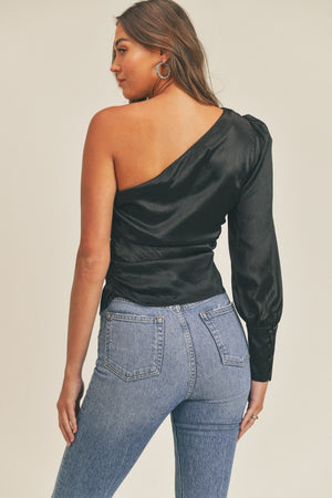 Everly One Shoulder Satin Blouse