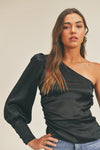 Everly One Shoulder Satin Blouse