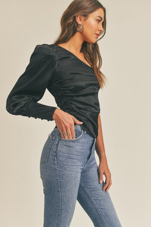 Everly One Shoulder Satin Blouse