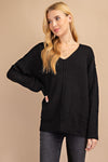 Just Chillin' Waffle Sweater in Black
