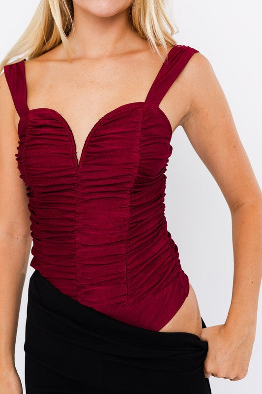 Here For The Holidays Ruched Sweetheart Bodysuit in Merlot – Love & Threads
