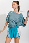 Go Getter Smocked Waist Color Block Shorts in Blue