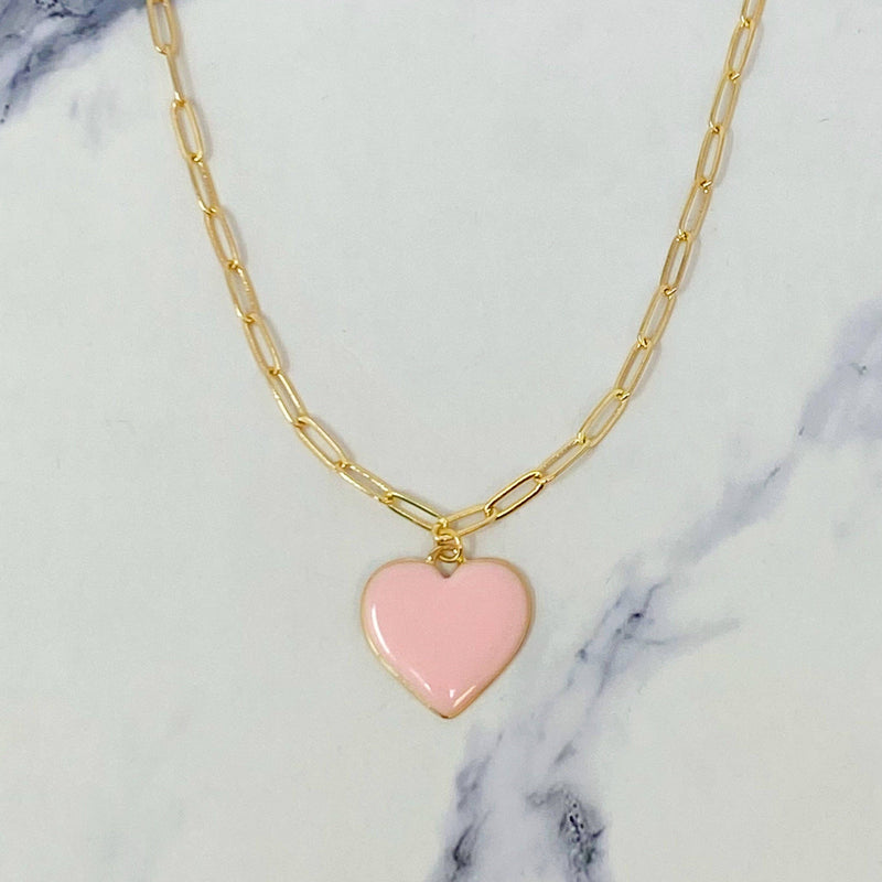 Soft Heart Pendant Necklace in Pink