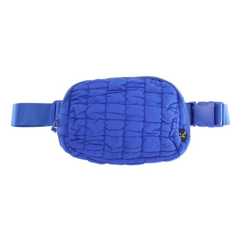 Quilted Puffer Belt Bag in Cobalt Blue