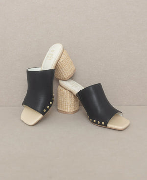 The Serena Black Studded Raffia Slide Heel