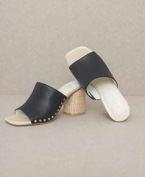 The Serena Black Studded Raffia Slide Heel