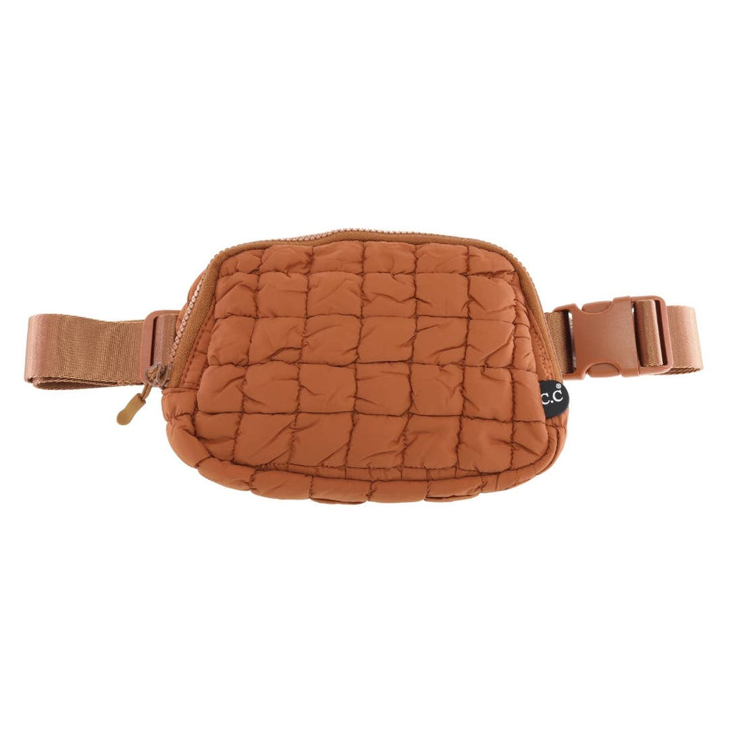 Quilted Puffer Belt Bag in Rust