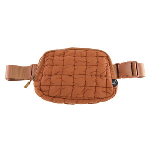 Quilted Puffer Belt Bag in Rust