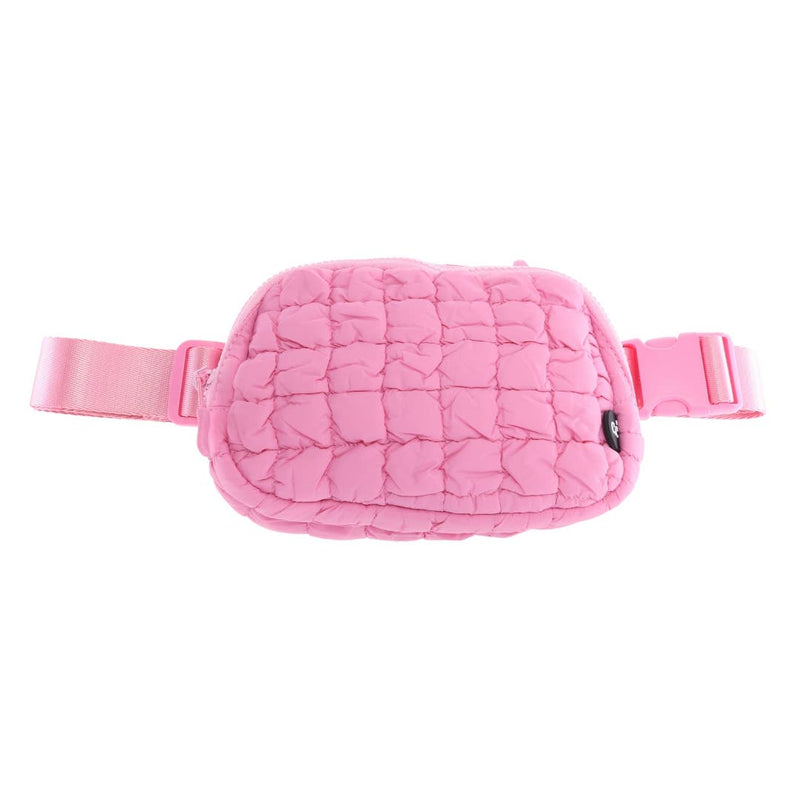 Quilted Puffer Belt Bag in Barbie Pink