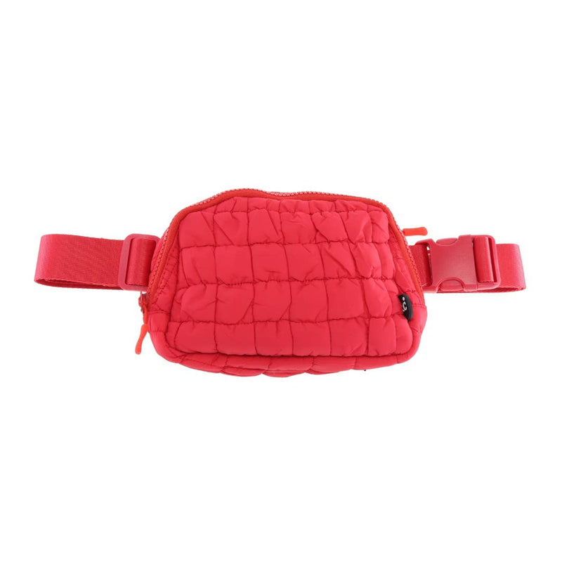 Quilted Puffer Belt Bag in Red