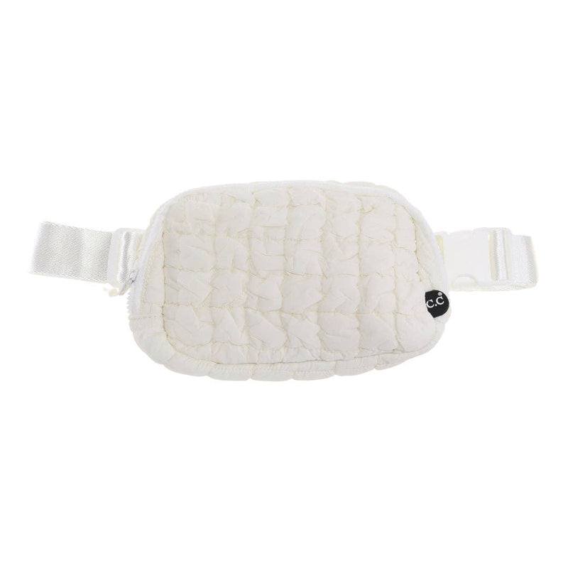 Quilted Puffer Belt Bag in Ivory