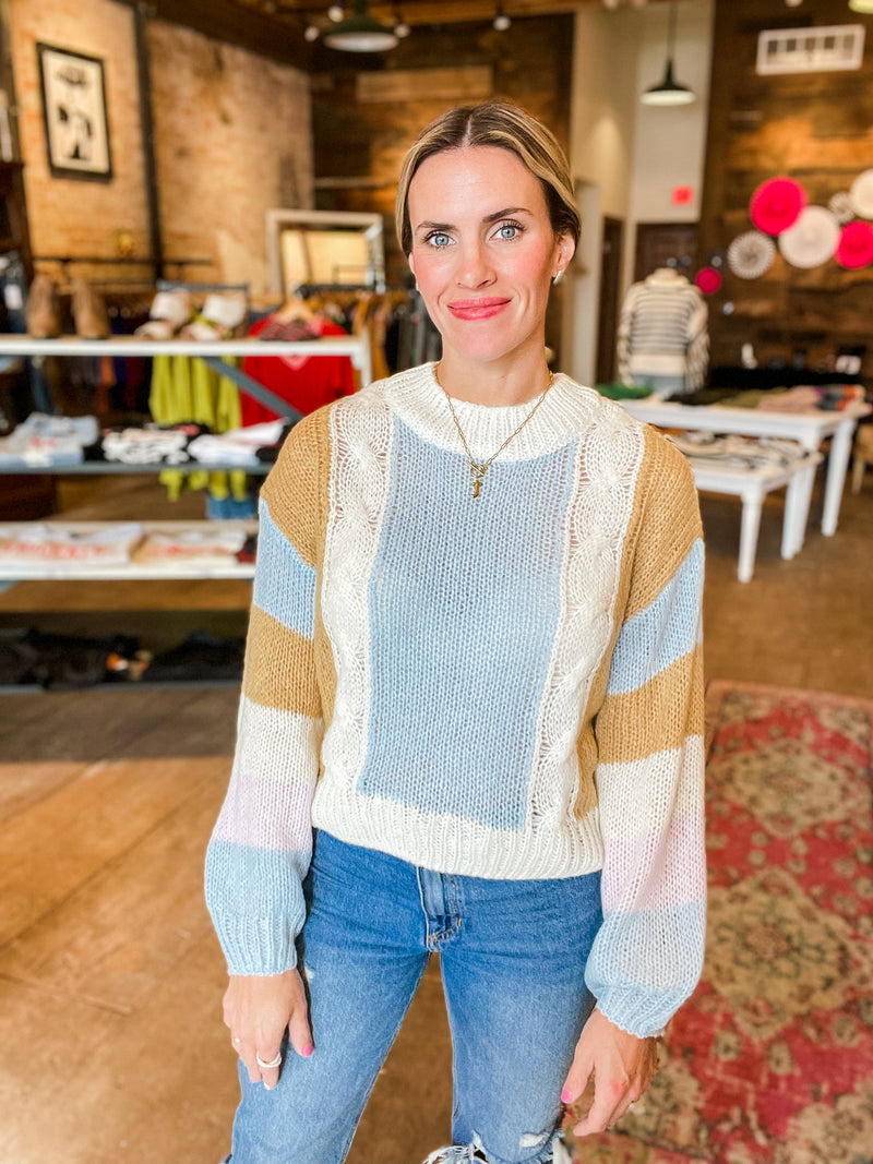 Spring Fever Sweater in Blue/Tan