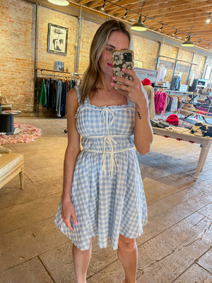 Blue For You Gingham Baby Doll Dress