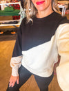 Ainsley Asymmetrical Sweater in Blacki Multi Colorblock