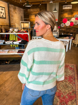Mint To Be Striped Cardi Sweater