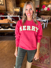 MERRY Chenille Patch Sweatshirt in Heather Red