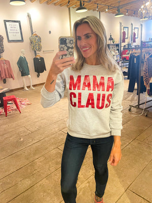 MAMA CLAUS Red Glitter Crewneck