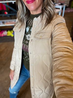 Cassie Quilted Puffer Jacket in Khaki