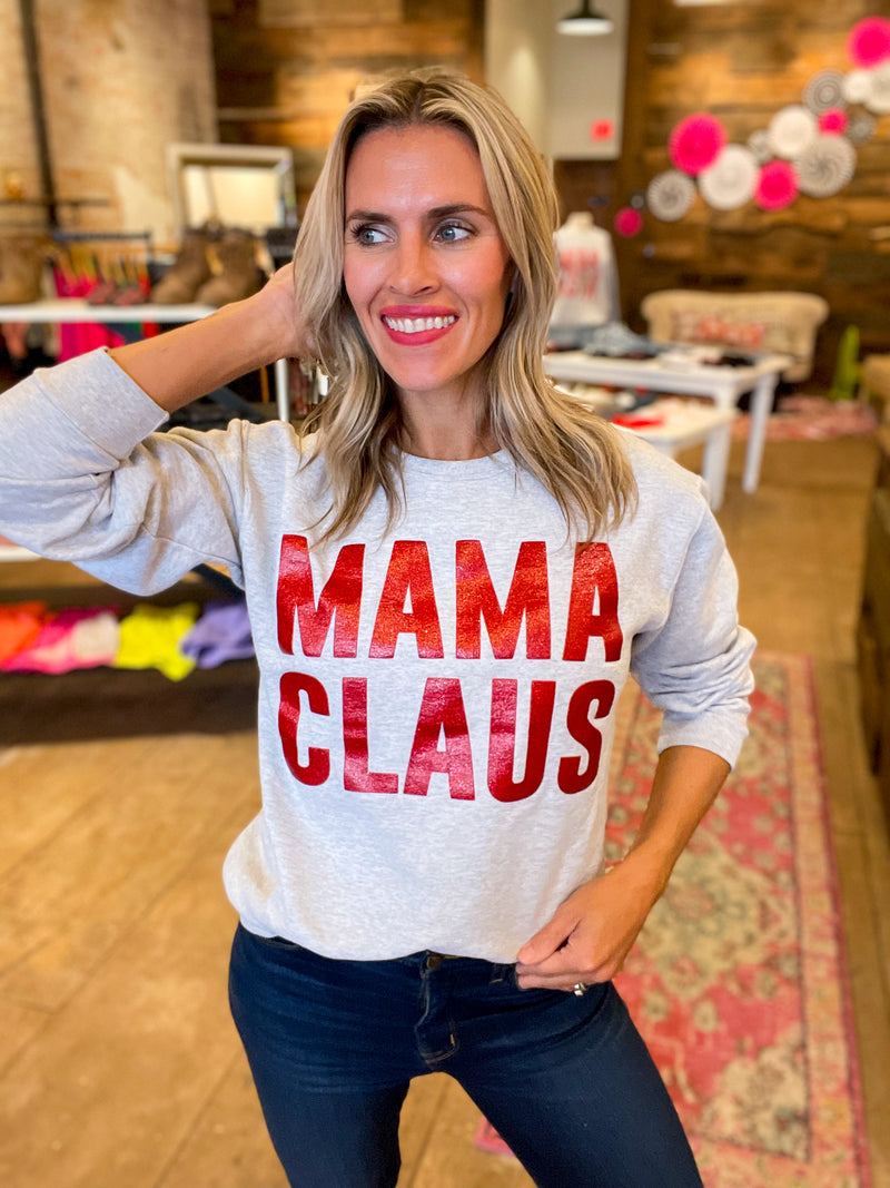 MAMA CLAUS Red Glitter Crewneck