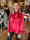 Meet Me Under The Mistletoe Blouse in Wine