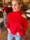 Merry Always Cold Shoulder Sweater in Red