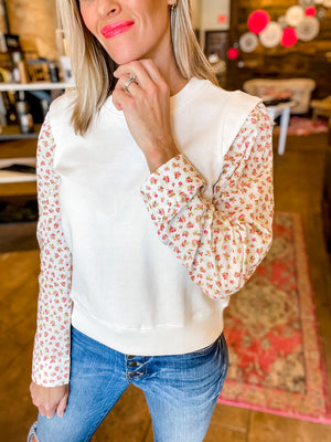 Melanie Floral Sweatshirt Top in White