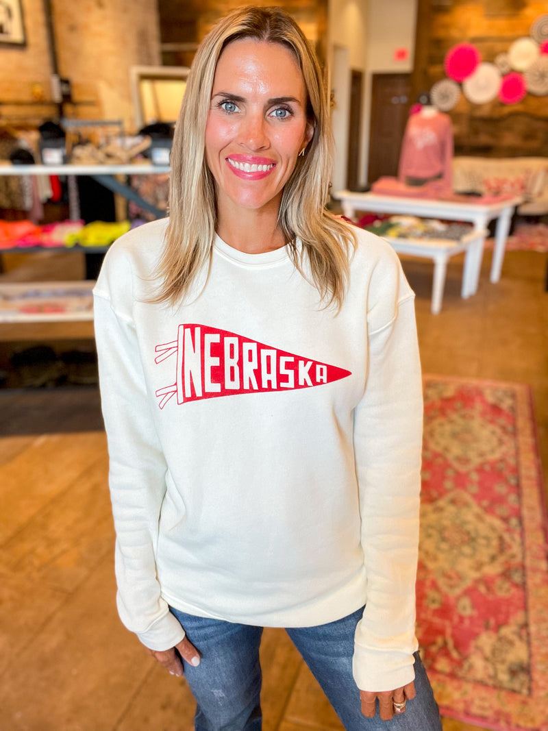 Old School Nebraska Sweatshirt in White