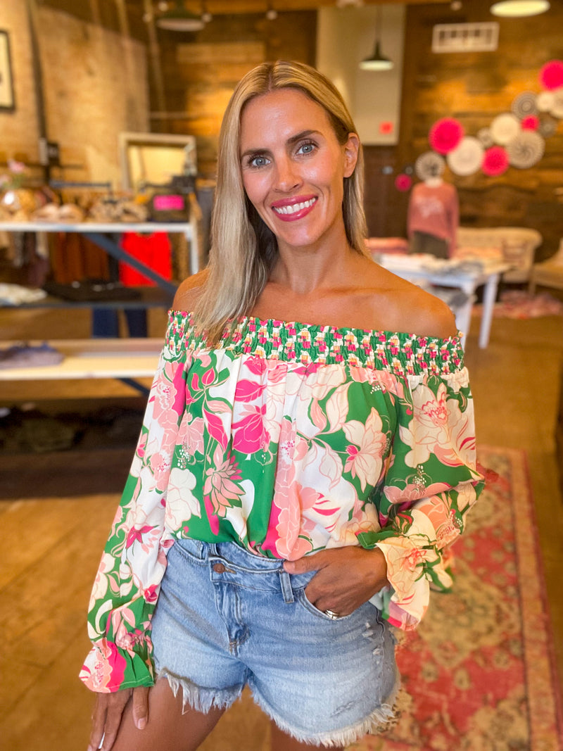 Green Garden Off The Shoulder Blouse