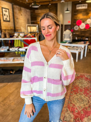I Pink You Striped Cardi Sweater